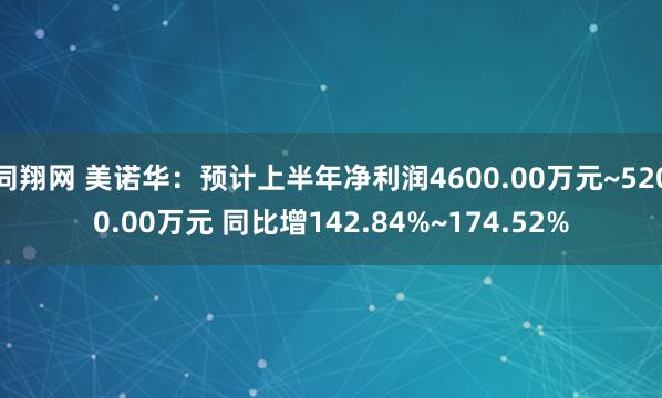 同翔网 美诺华：预计上半年净利润4600.00万元~5200.00万元 同比增142.84%~174.52%